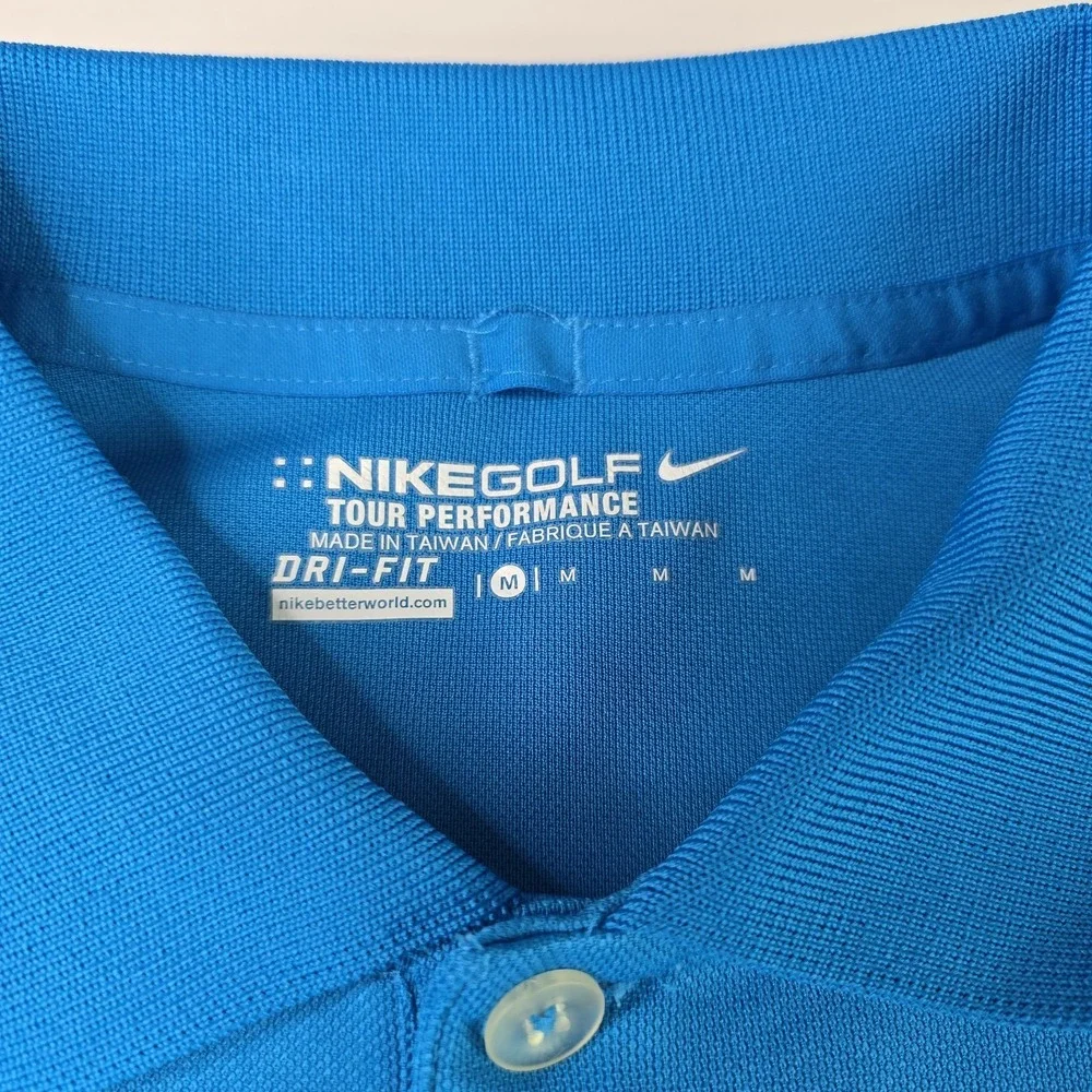 Nike Golf Mens Medium Dri-Fit Polo Shirt Blue Graphic Tour Performance Polyester